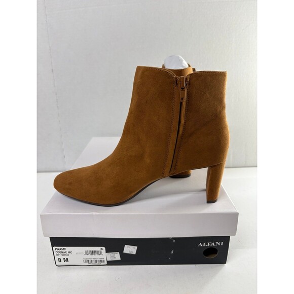 Alfani Women Paam Sculpted Heel Ankle Booties Cognac Brown Faux Suede Size 8M - Picture 2 of 5